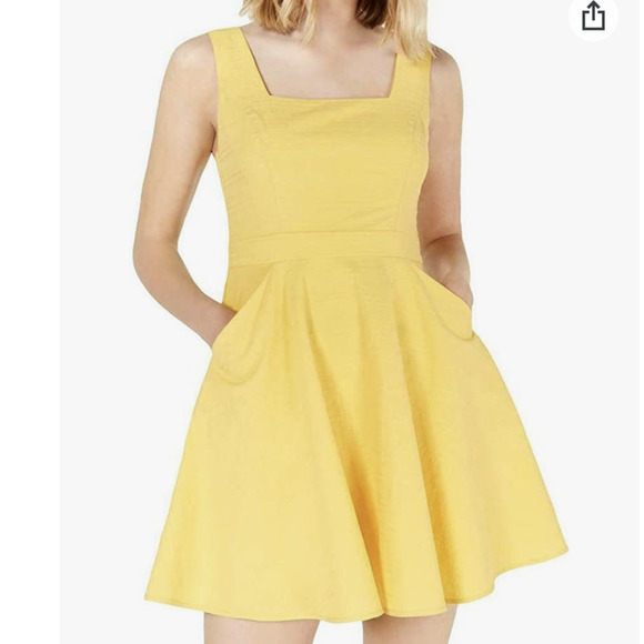 City Studio Dresses & Skirts - City Studio Womens Yellow Square Neck Wide Strap Mini A-Line Dress Sz 13